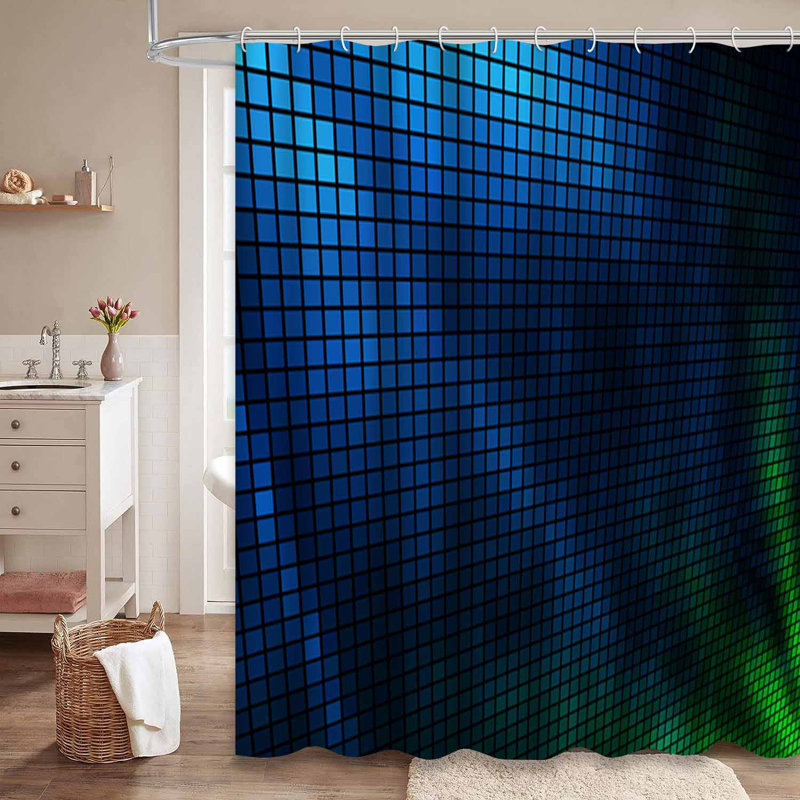 Rideau de douche abstrait vert avec mosaïque et 12 crochets, L 72 po x l 78 po