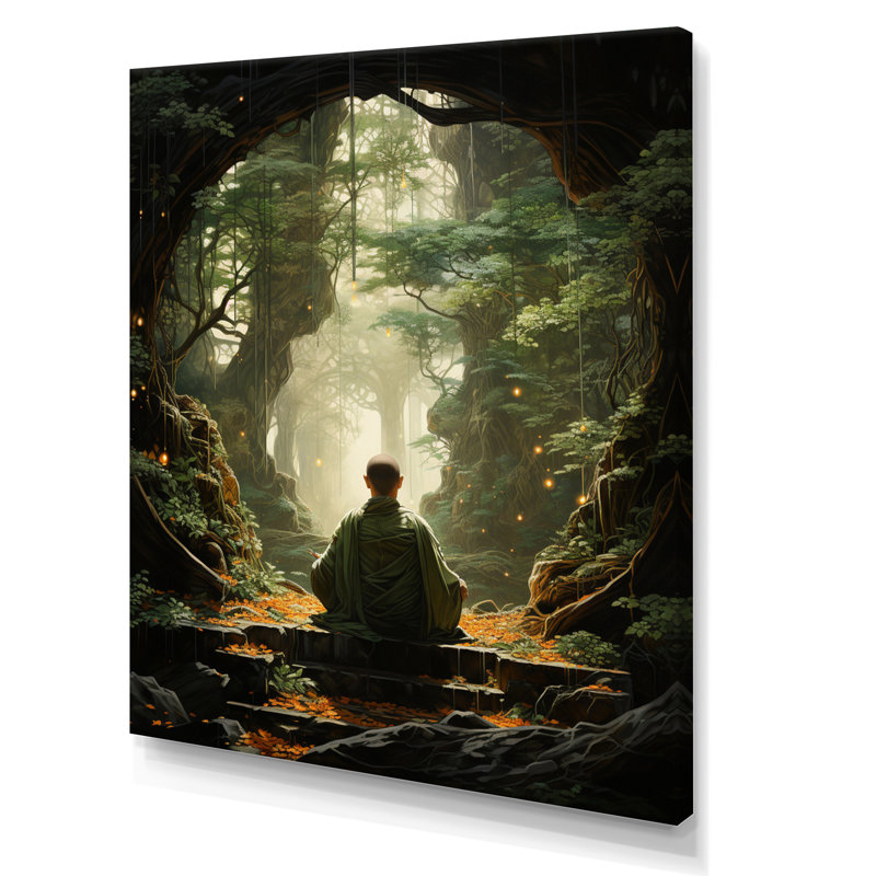 Art bouddhiste vert sur toile vert bouddhiste, L 24 po x H 32 po, Toile tendue