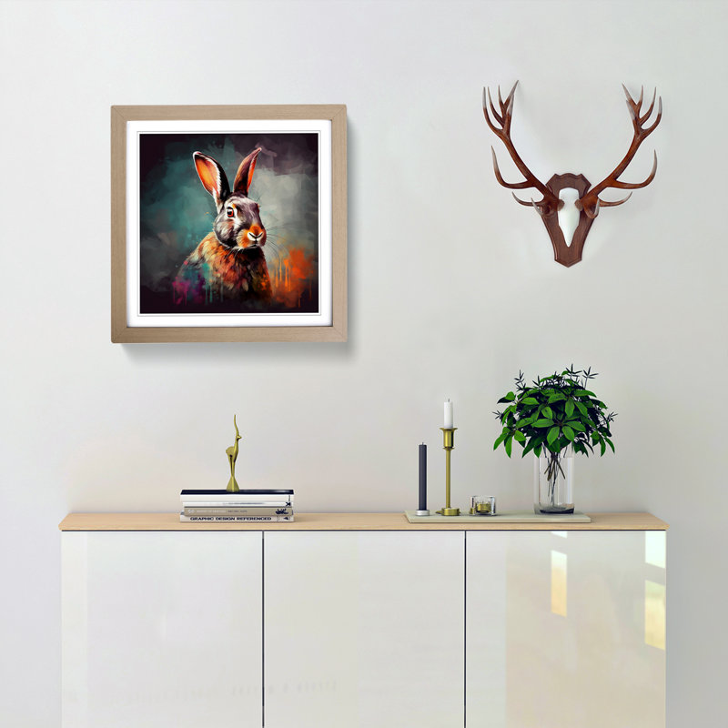 Rabbit Digital No.8 - Single Picture Frame Print on Wood, Oak