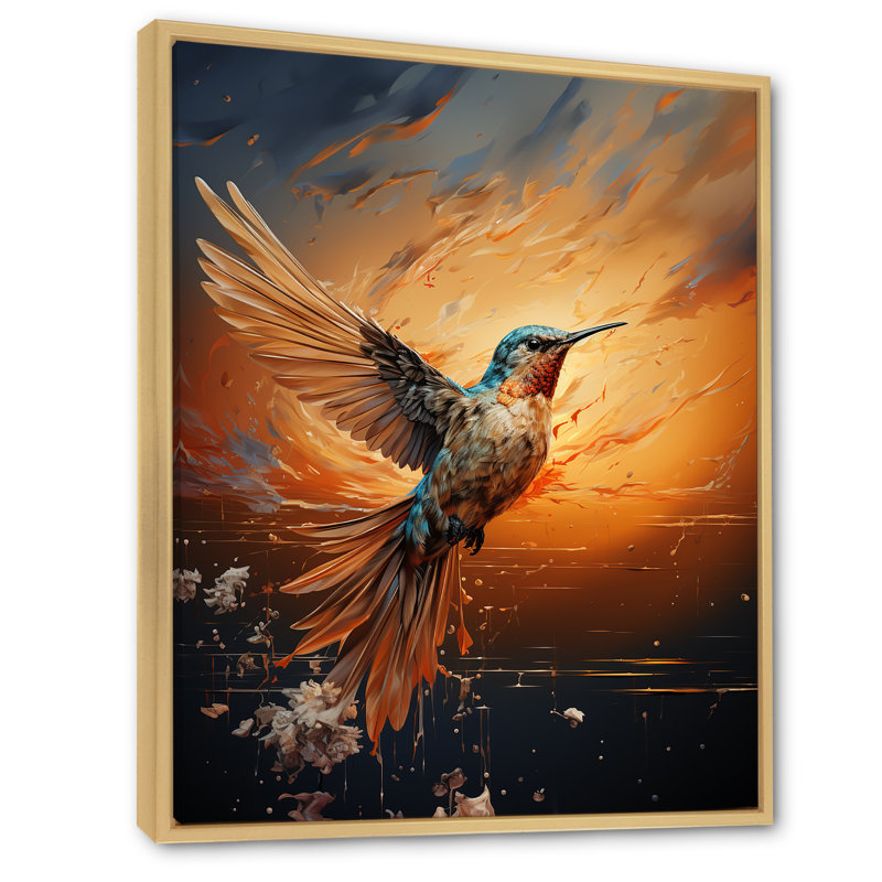 Sunbeam Swift Hummingbird - Colibri, art mural animal, Cadre flottant brun, H 32 po x l 24 po x P 1 po