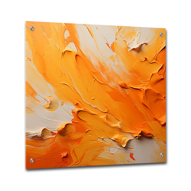 Tangerine Tango I - paysage abstrait, art mural acrylique, H 16 po x l 16 po