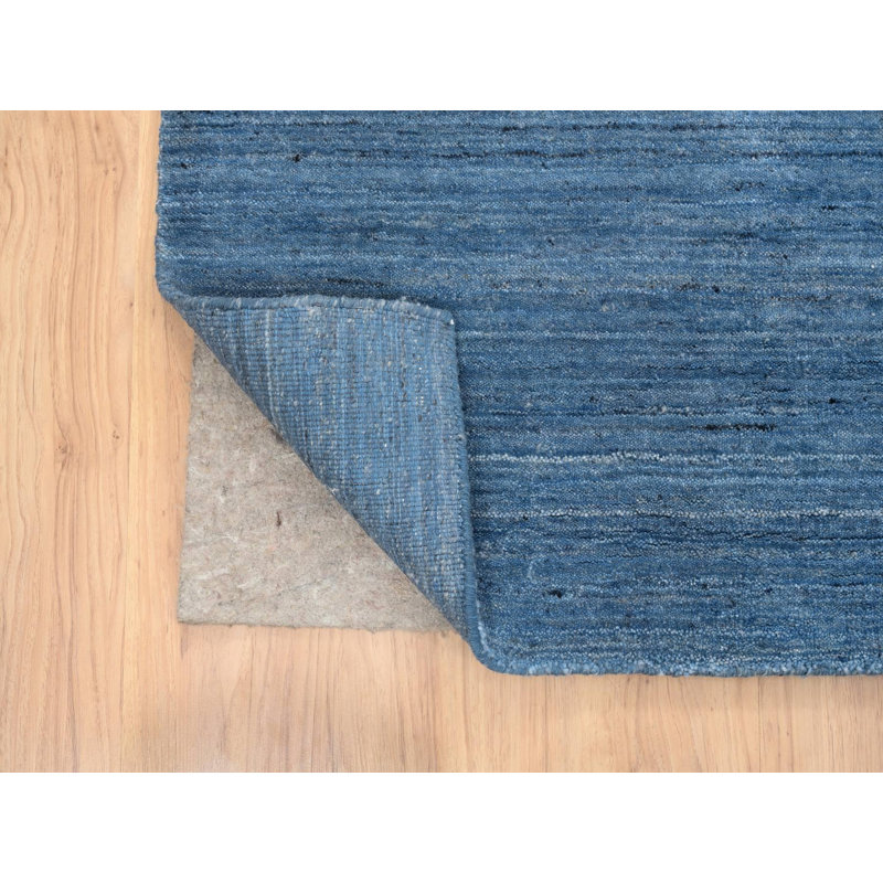 Tapis oriental bleu en laine tissé à la main 9 pi 0 po x 11 pi 10 po - MOA10264573, Rectangle 9 pi x 11 pi 10 po