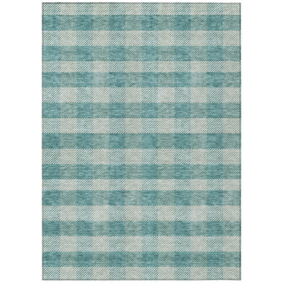 3' X 5' Teal Blue And Ivory Plaid Washable Indoor Outdoor Area Rug
