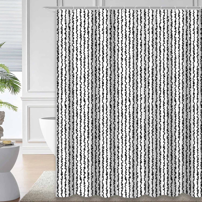 Black Abstract Fabric Aged White Shower Curtain with 12 Hooks, 72" L x 72" W