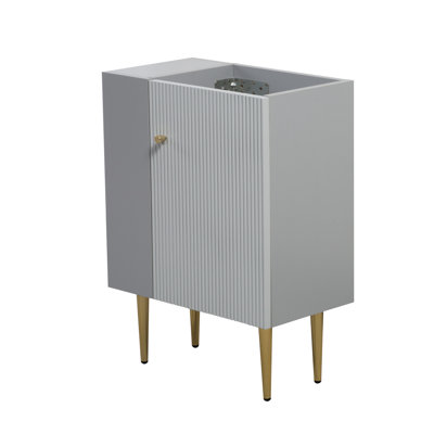 21.6" Matt Grey Vanity Base, Left Open Shelf Design, Solid Wood And , Ceramic Basin, Quiet Soft-Close, Waterproof Interior, Golden Handles On Side, Color, Material, Soft-Close Function, Surface, Legs