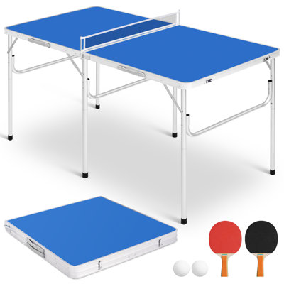 Foldable Ping Pong Table, Small Size 60" X 30" Portable Table Tennis Table With 2 Paddles, Game Net And 2 Balls