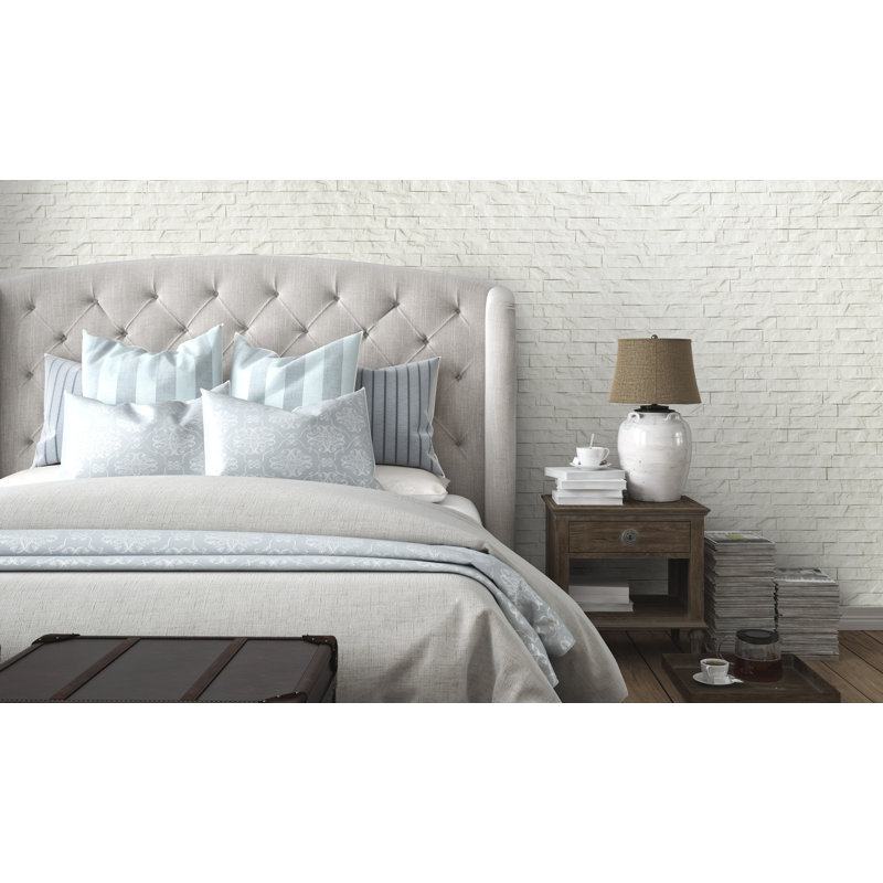 White Faux Ledgestone 3D PVC Interlocking Wall Panels, 24" x 24"
