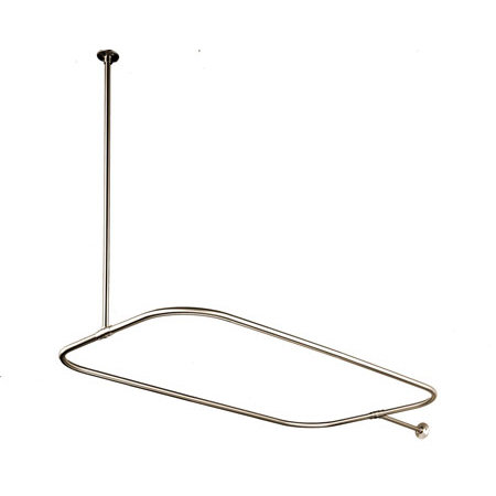 Brushed Nickel Rectangular Shower Rod with Ceiling Support