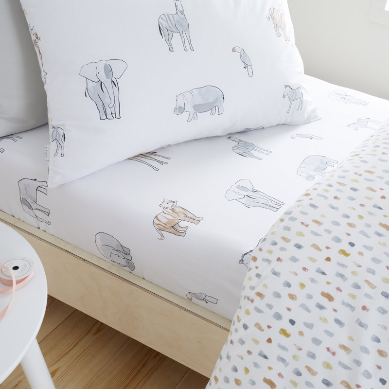 Zoo Animals 100% Cotton Fitted Sheet, Single (3')