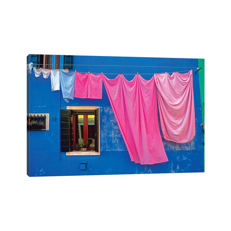 Italy, Burano. Drying Laundry And Colorful Window And Wall. by Jaynes Gallery - Wrapped Canvas Gallery-Wrapped Canvas Giclée