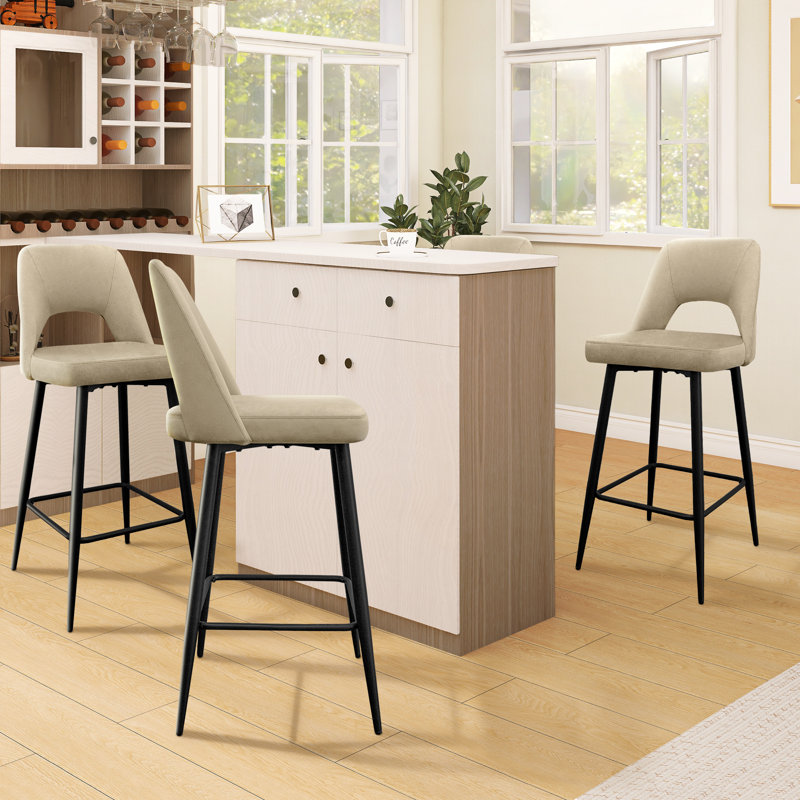 Khaki Velvet Hollow Back Counter Bar Stools
