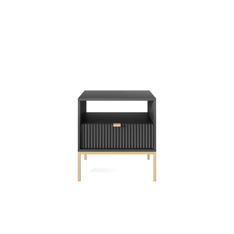 Bernhardine 54 cm W Steel Bedside Table, Golden, Black