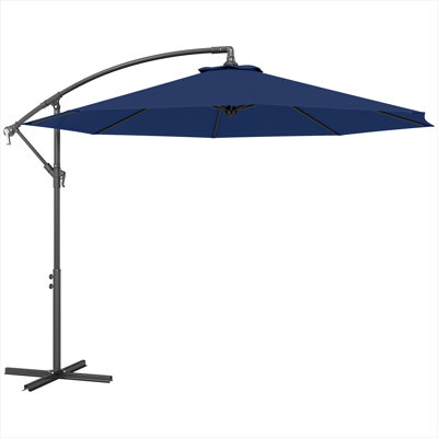 UV-resistant polyester cantilever umbrella with crank tilt, deep blue, 10 ft diameter