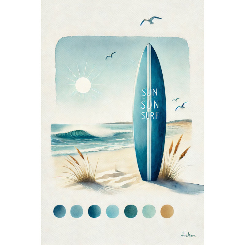«Serene Beach Surfboard», reproduction d'art sur toile tendue, H 40 po x l 30 po x P 1,5 po