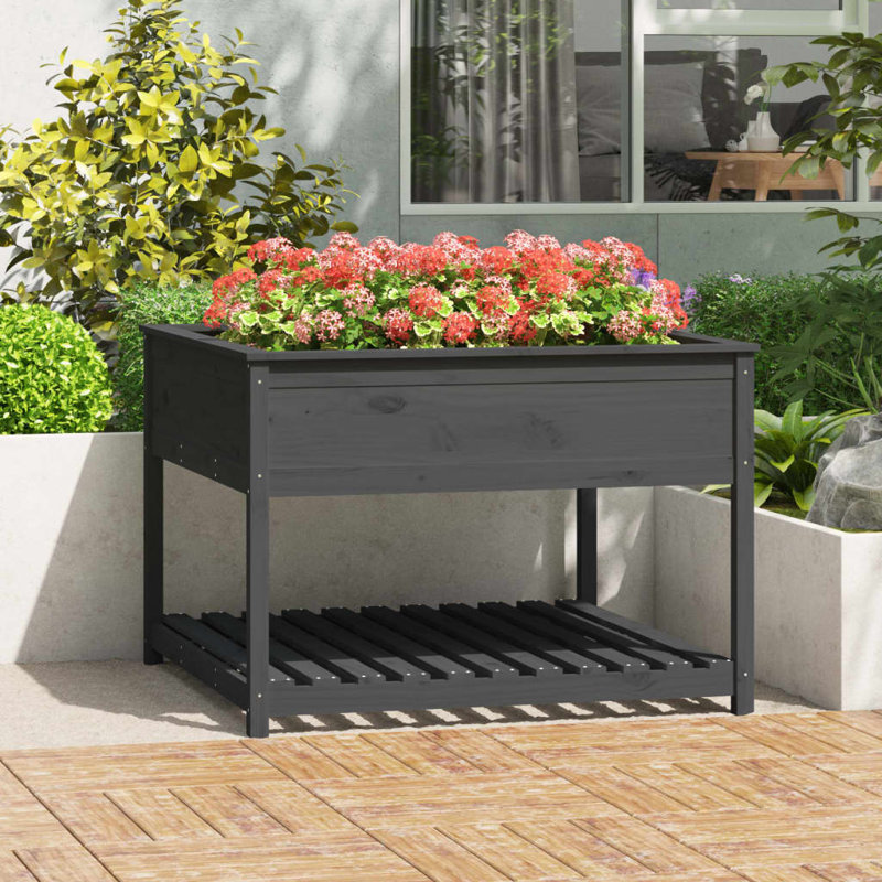 Aalap Wood Raised Garden Bed, 81cm H x 111.5cm W x 111.5cm D, Grey
