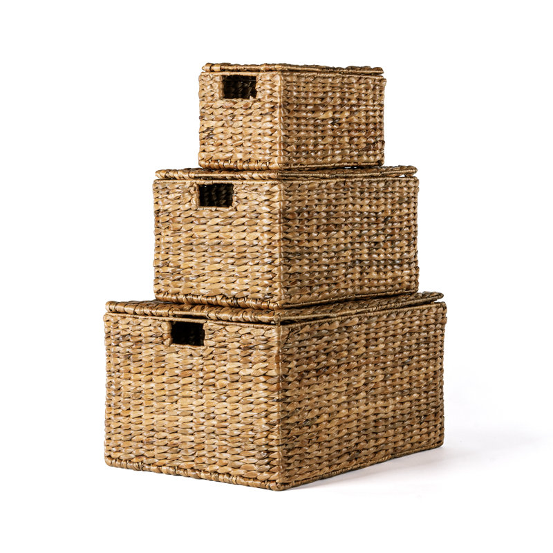 Traditional Assorted Hand-Woven Hyacinth/Iron Baskets (Set of 10), Natural