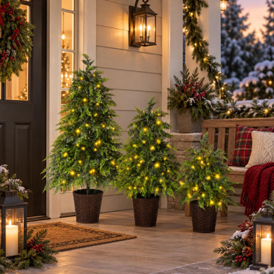 3-Piece 2FT, 3FT and 4FT Pre-Lit Potted Christmas Tree Set