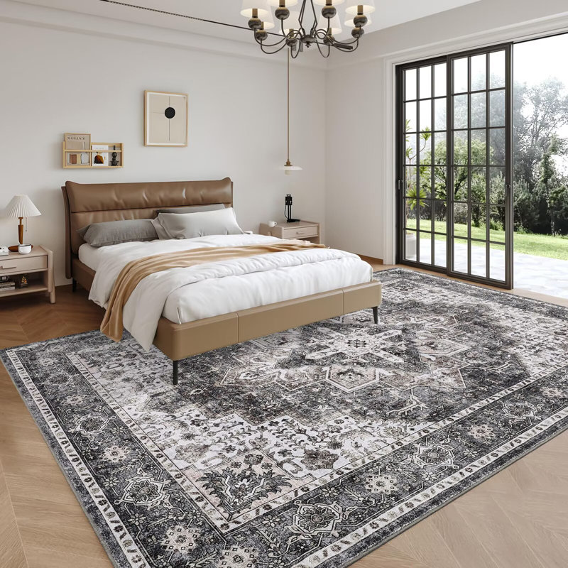 Oriental Machine Washable Area Rugs for Living Room Non-Slip Low Pile Distressed Carpet with Rubber Backing for Bedroom Dining Room Nursey