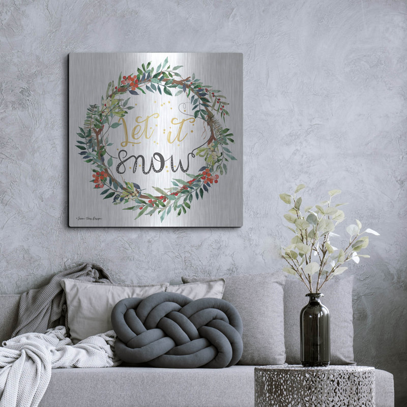 Red Barrel Studio 'Let It Snow Wreath' by Seven Trees Design, Metal Wall Art, 36"x36"