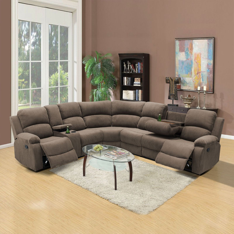 Canapé modulaire inclinable de 3 pièces Babaya, Velours côtelé brun clair