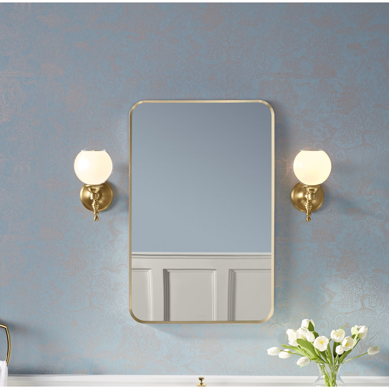 Miroir de salle de bain mural, Doré brossé moderne, 45 po x 30 po