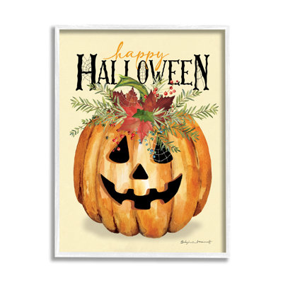 «Happy Halloween Jack-o-Lantern» encadré sur bois par Stephanie Workman Marrott, impression