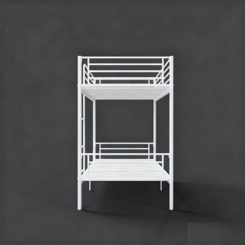Lit superposé simple au-dessus de métal avec échelle, garde-corps élevé, option divisée et espace de rangement pour une vie sécuritaire et efficace (sans matelas)