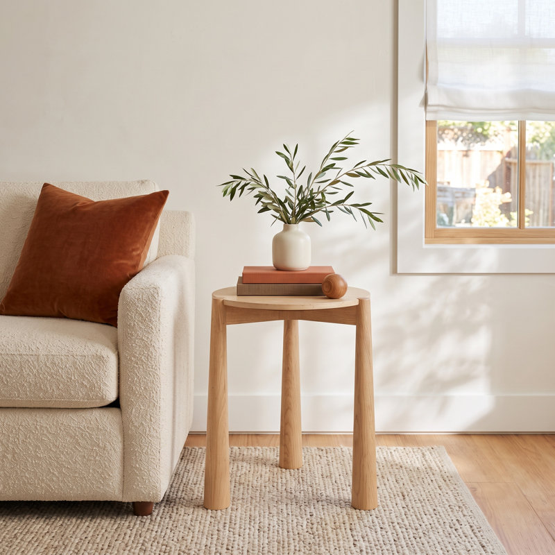 Elliott Carver Side Table, Natural Oak Top/ Natural Oak Base