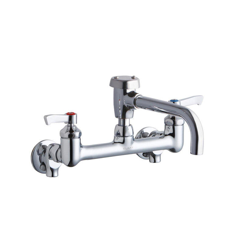 Service/Utility 8" Centerset Wall Mount Faucet with 7" Vented Spout 2" Lever Handles 1/2" Offset Inlets+Stop