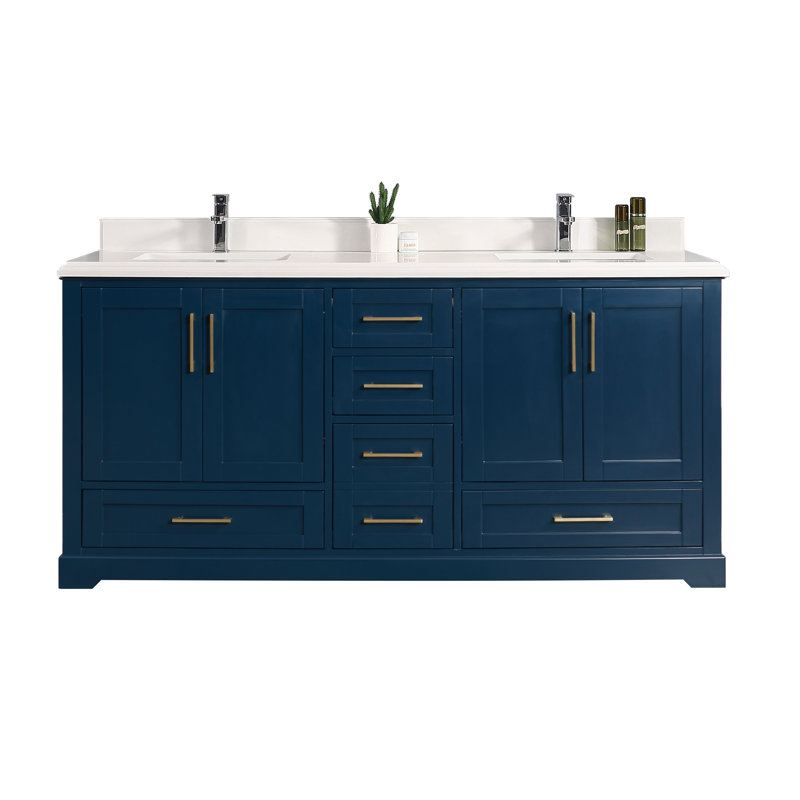 Meuble-lavabo double 72 po x P 22 po x H 36 po RidgeSide, Blanc, bordure double ogee, Bleu marine