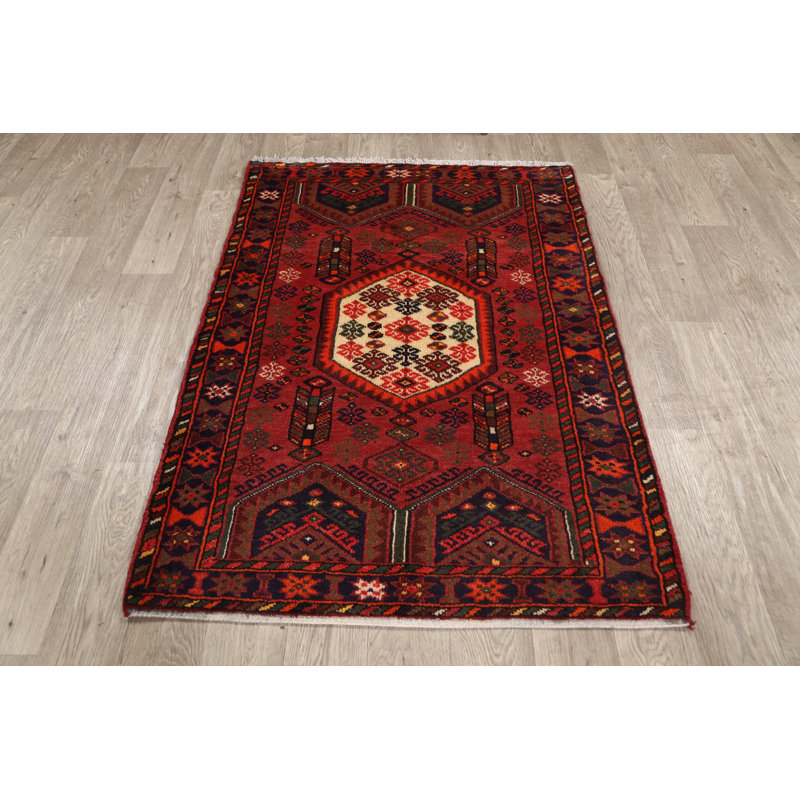 Tapis décoratif en laine noué à la main de conception unique en laine de conception unique 3 pi 5 po x 4 pi 10 po Beena