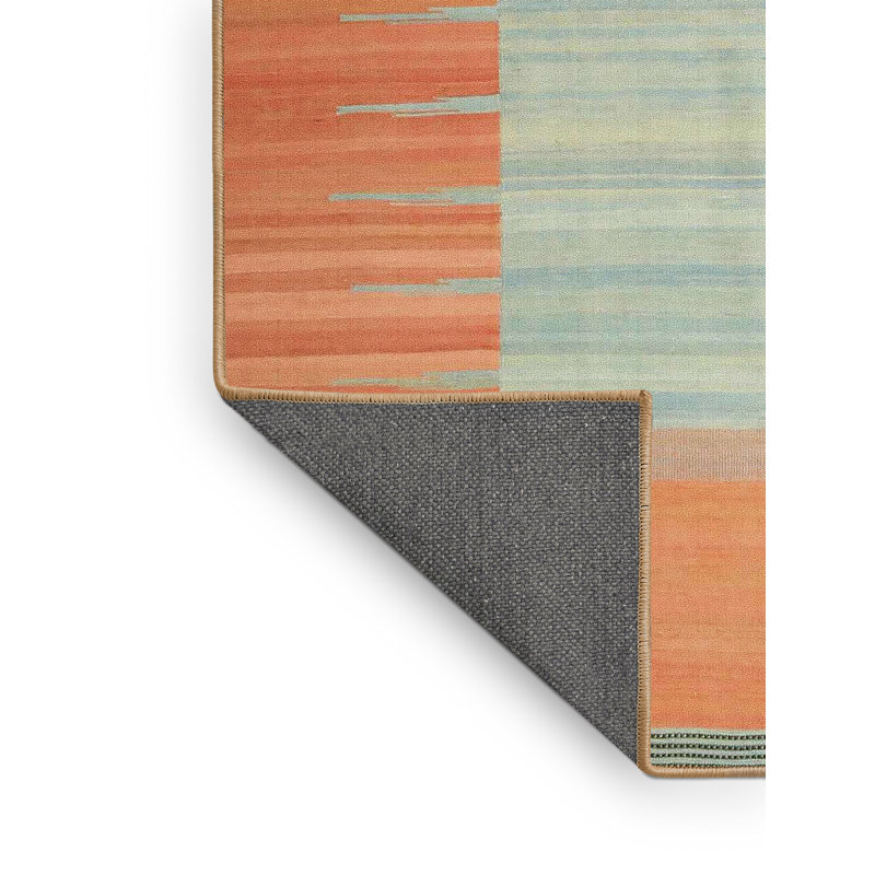 Tapis contemporain orange / bleu, Rectangle 6 pi x 9 pi