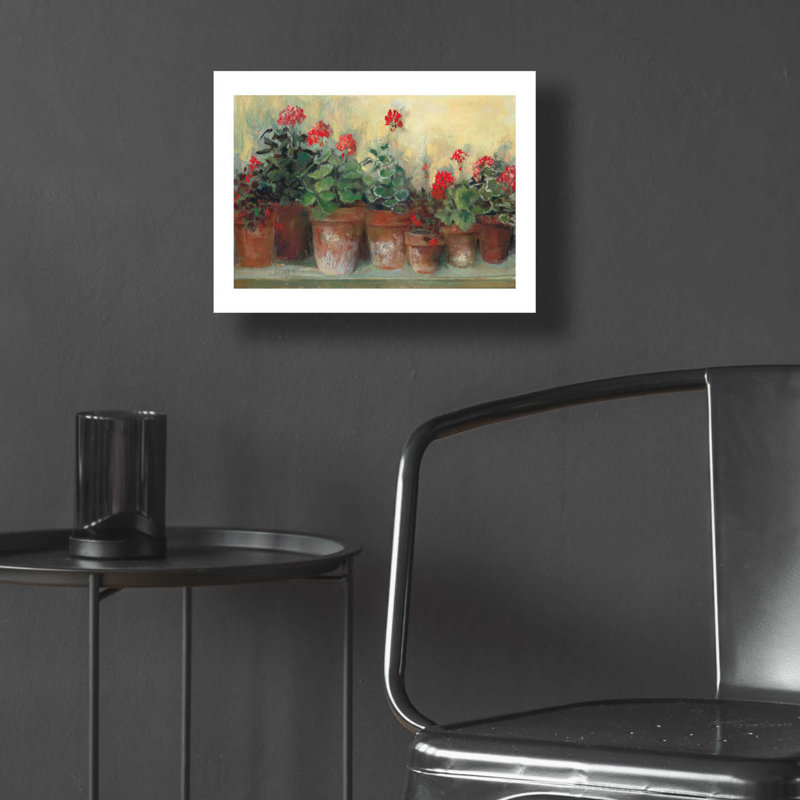 "Kathleens Geraniums" par Carol Rowan, H 12 po x l 16 po x P 0,13 po