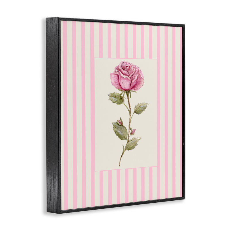 Giclée rose à rayures roses, design par Lisa Wehmeyer, H 14 po x l 11 po, Giclée encadrée noir minuit