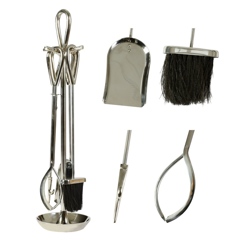 Akmaral Iron Fireplace Tool Set, Nickel