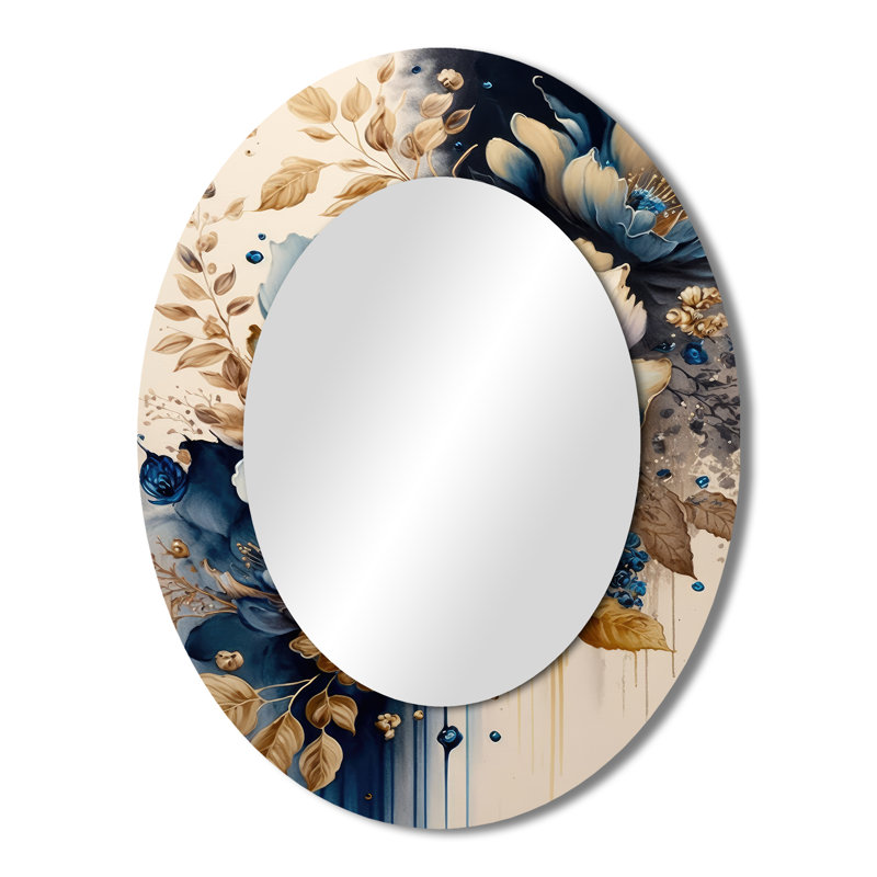 Miroir mural bleu et doré Floral Bunch III - Bleu, 43 po x 33 po
