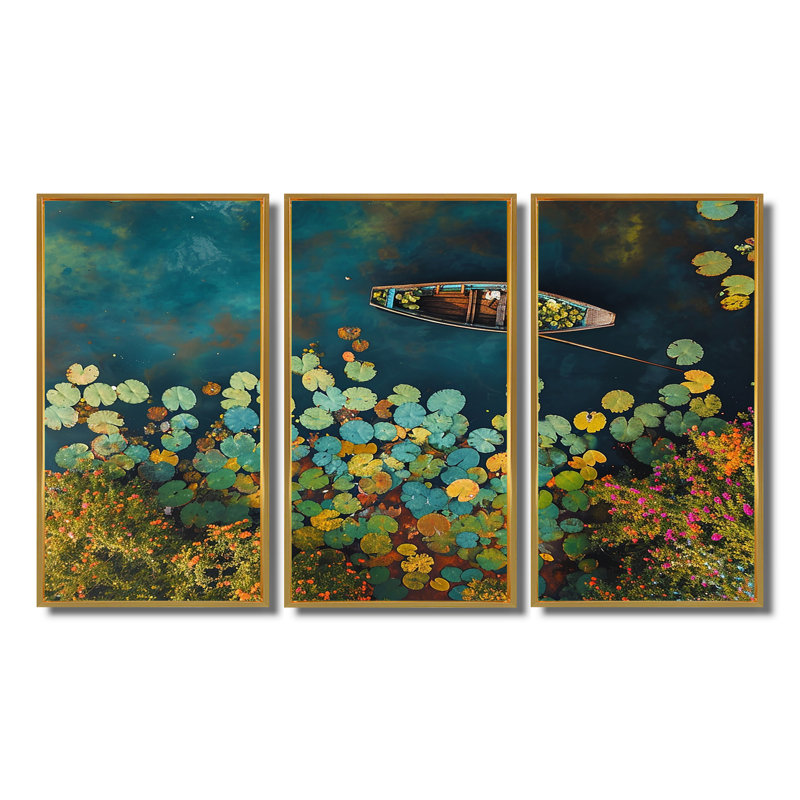 Amauris - ensemble d'art mural bateau, Cadre flottant doré, H 40 po x l 60 po x P 1 po