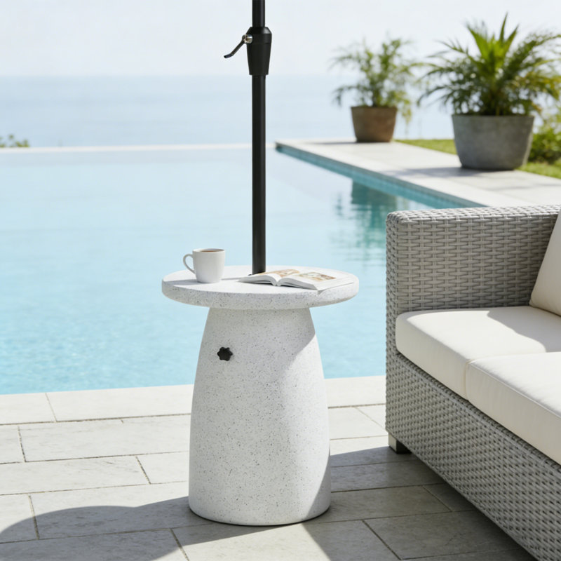 Table d'appoint d'extérieur avec base de parasol, MGO, H 22 po x l 17,75 po x P 17,75 po