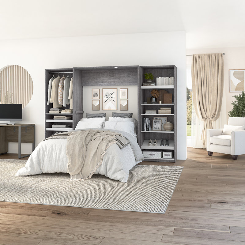 Lit plateforme escamotable Osterman, Écorce gris, Double