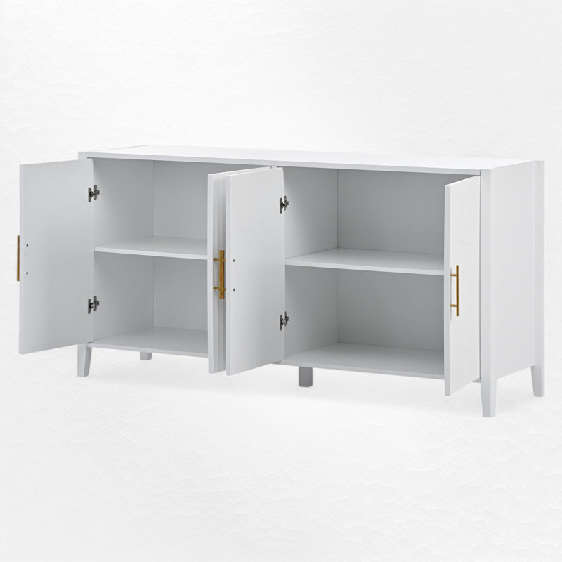 63" White Fluted Modern Sideboard with Gold Handles