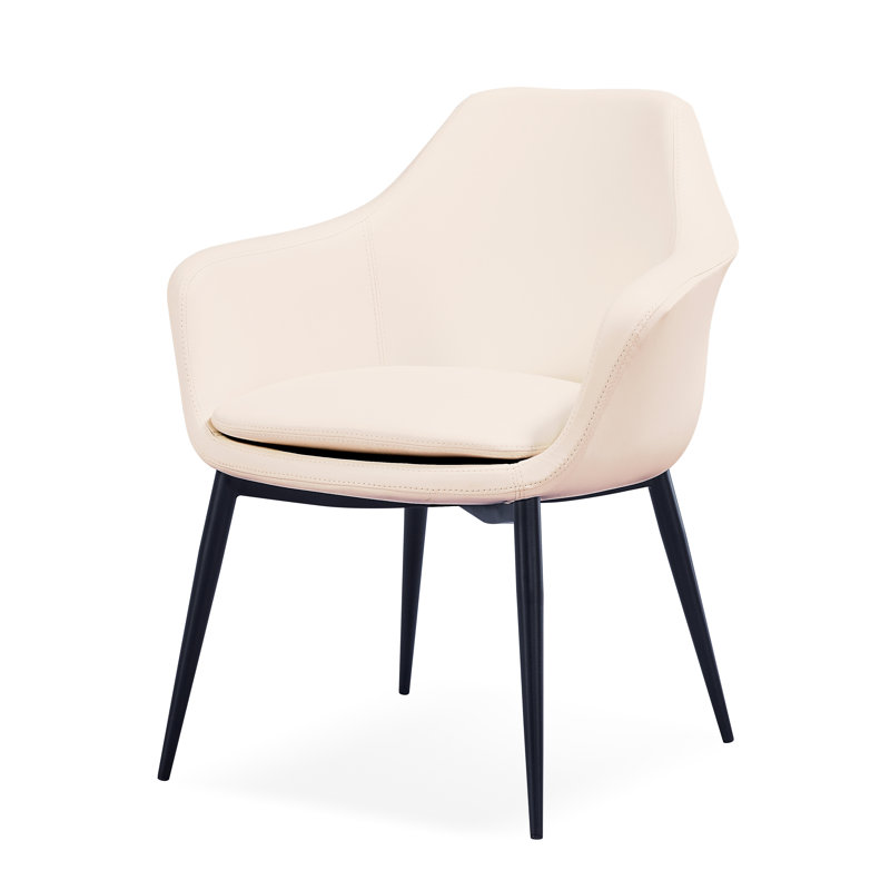 Chaise avec accoudoirs rembourrée Teegan, Noir, Crème