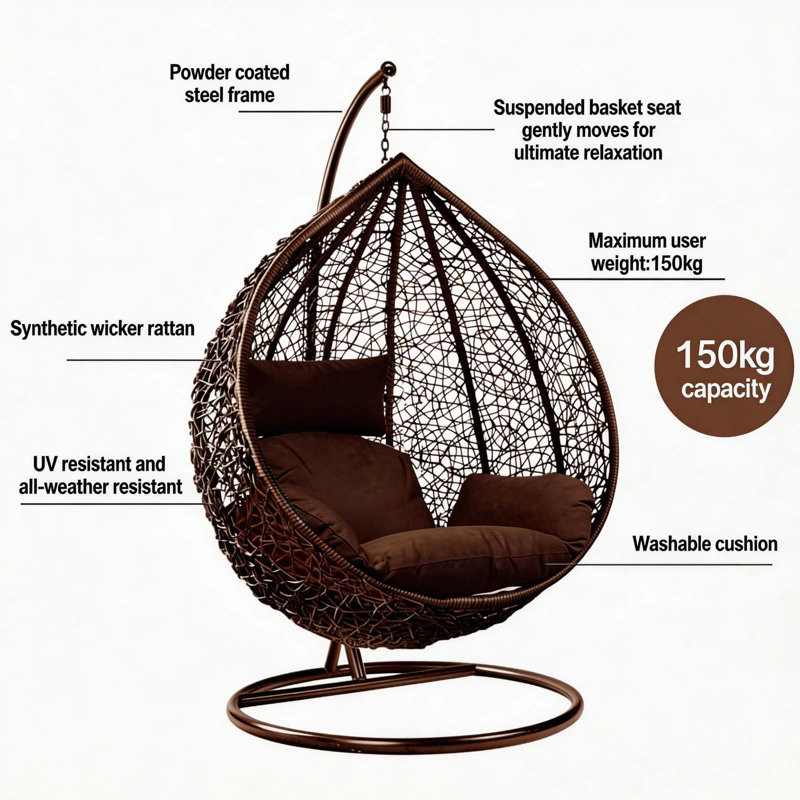 Naperon Garden Swing Chair with Stand, Brown