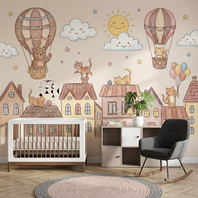 Papier peint pour enfants, décoration murale, montgolfières amovibles