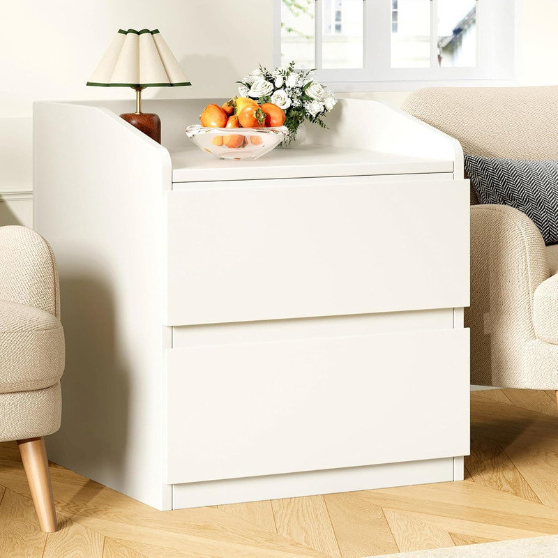 2-Drawer Nightstand with Handle-Free Design, End Table for Bedroom, Living Room, or Small Spaces, White
