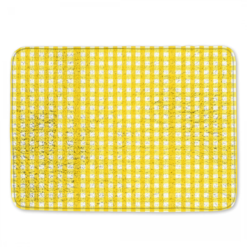 Tapis de bain jaune et blanc Gingham, 34in W x 21in L