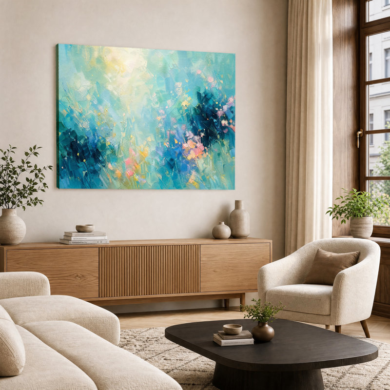 Impression sur toile texturée à motif floral abstrait texturé pour le salon, 20 x 30 po