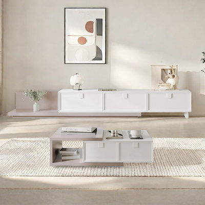 Retractable Modern TV Stand and Coffee Table Set