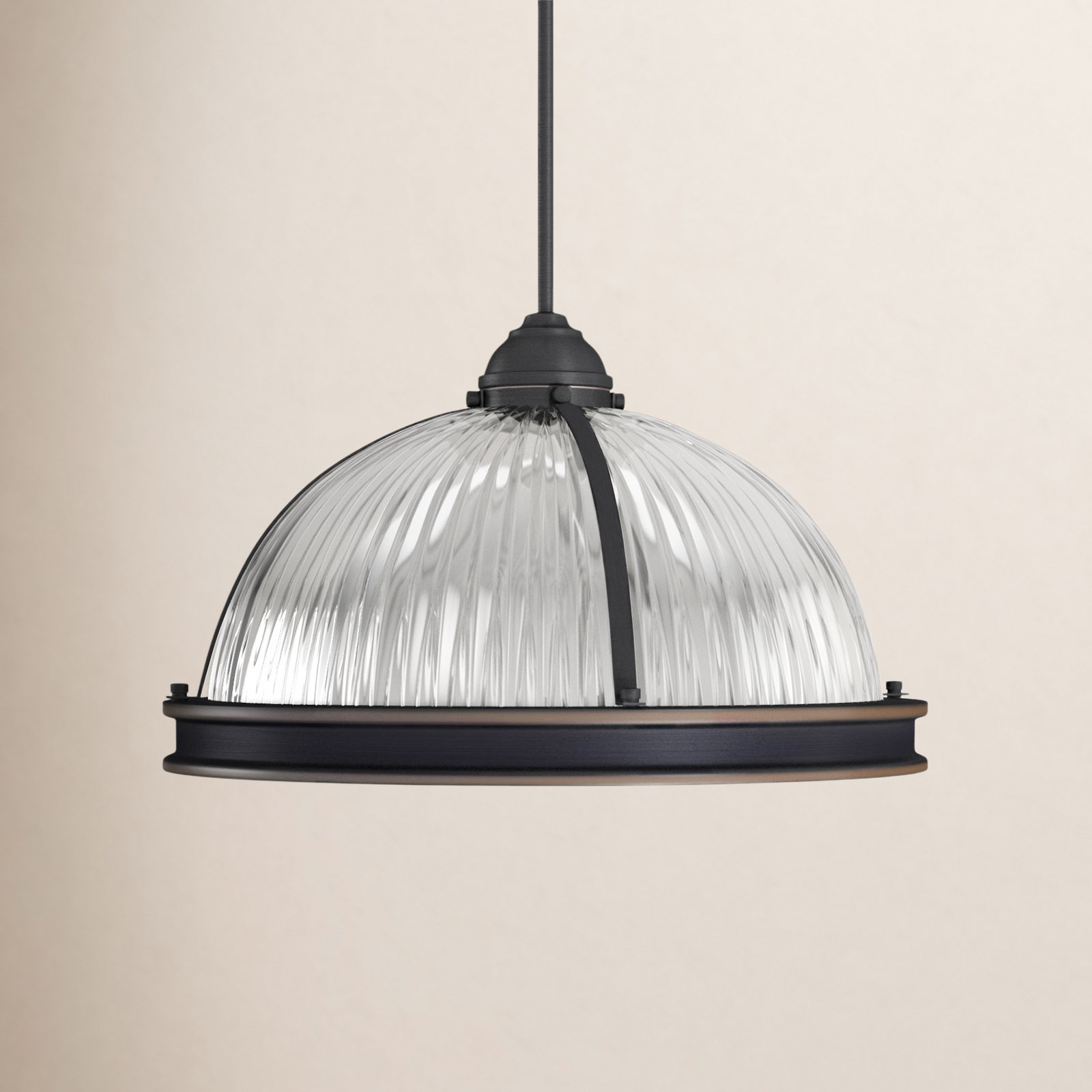 Ainsley 3 Light Ribbed Glass Dimmable Pendant, Autumn Bronze, 75 W A-19 Medium