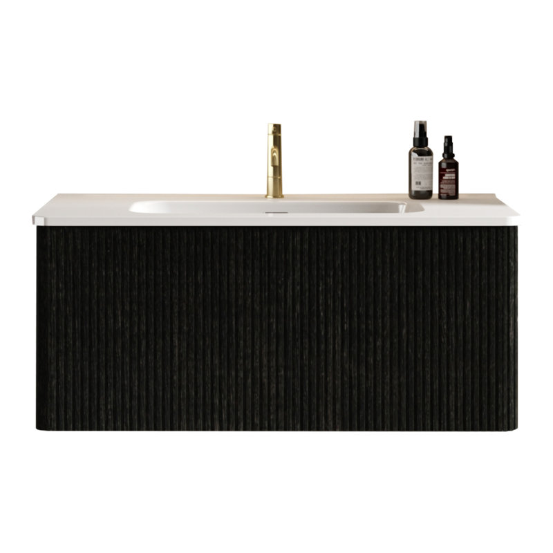 U048-Etna36w-305 Etna 36" Striped Walnut Bathroom Vanity With  Ceramic Sink, Black