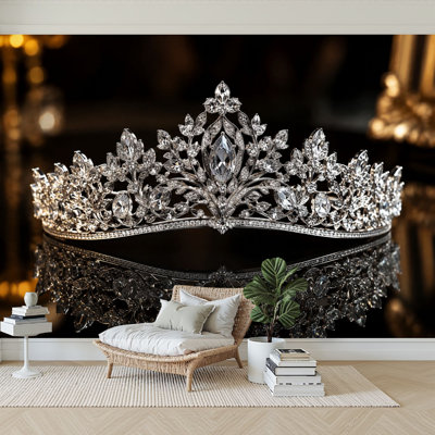 Papier peint adhésif et couronnes diadèmes de couronnes royales auto-adhésives, papier contact amovible, décoration murale pour salon, chambre à coucher H 100 po x l 144 po